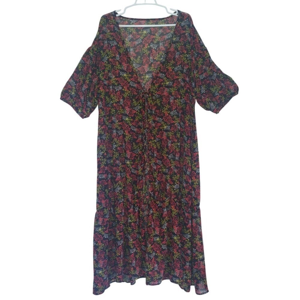 Off Shoulder Floral Print Maxi Dress One Size 100% Polyester Black Red Yellow